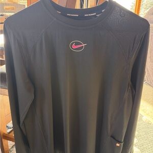 Nike Womens Black Long-Sleeve Running Top with Pink Swoosh